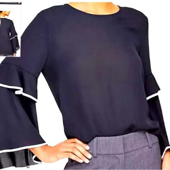 Loft Outlet Black and White long Peasant Sleeve top - Picture 1 of 7